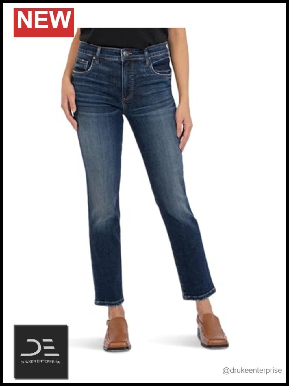 High-Rise Straight Leg Ankle Jeans Cotton Blend Stretchable